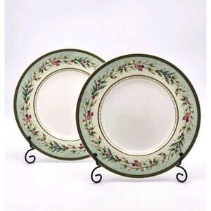 Set of 2 Fitz and Floyd Winter Holiday Garland Salad Plate 9 1/4"